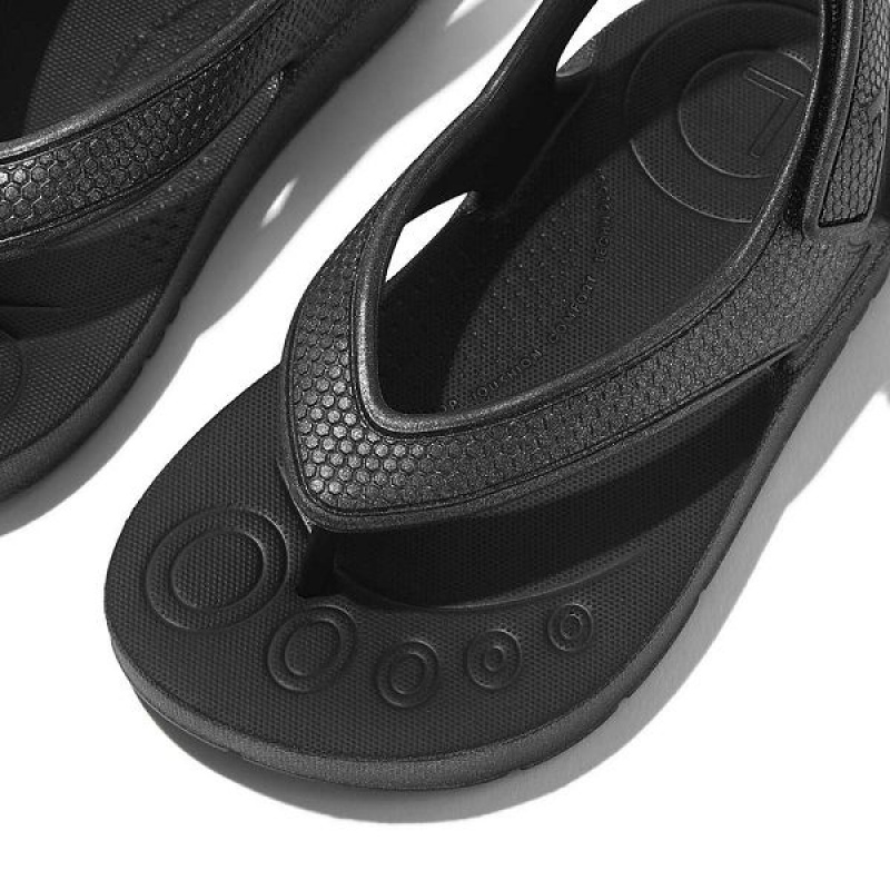 Black Kids' FitFlop Iqushion Toddler Shimmer Ergonomic Back-Strap Flip Flops | 752RSHCUD