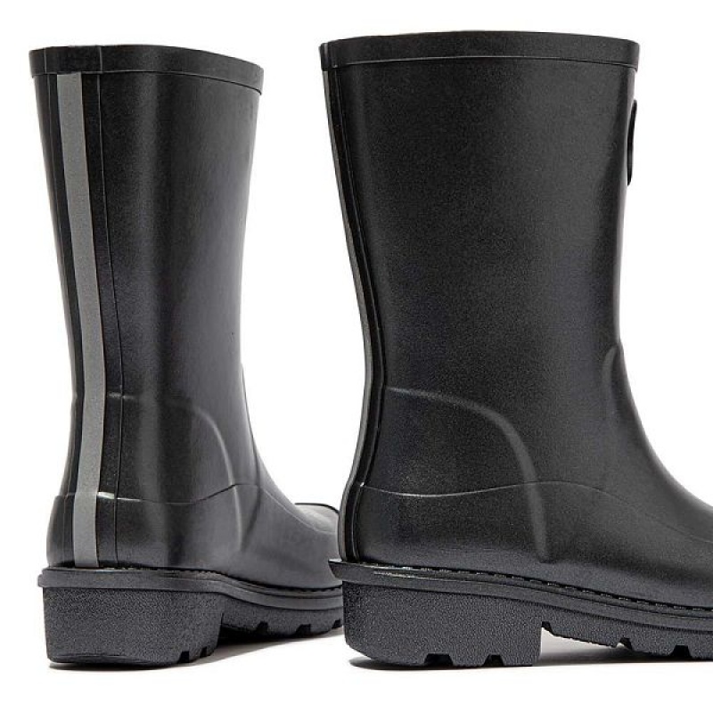 Black Kids' FitFlop Wonderwelly Junior Pearlized Ergonomic Waterproof Wellington Rain Boots | 701PKIOFB