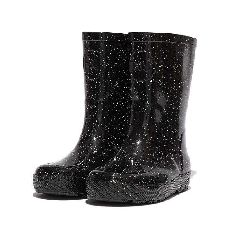 Black Kids' FitFlop Wonderwelly Toddler Glitter Ergonomic Rain Boots | 493QMHVYD