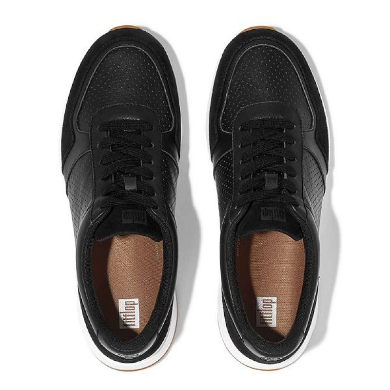 Black Men's FitFlop Anatomiflex Leather-Mix Sneakers | 730EJMLWQ