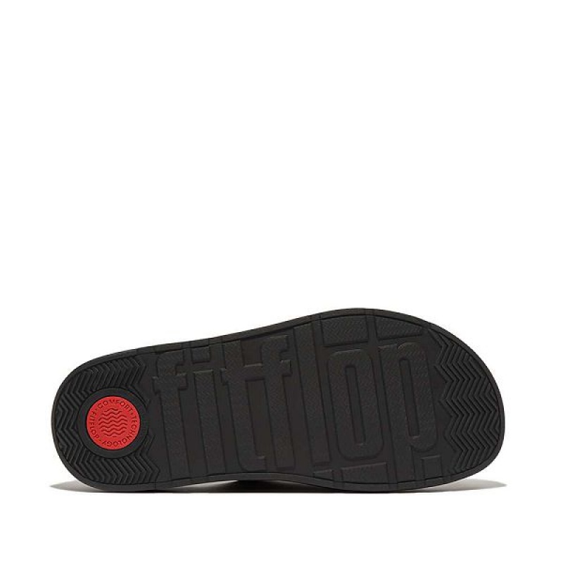 Black Men's FitFlop Gen-Ff Buckle Two Bar Leather Slides | 569ORZWYT