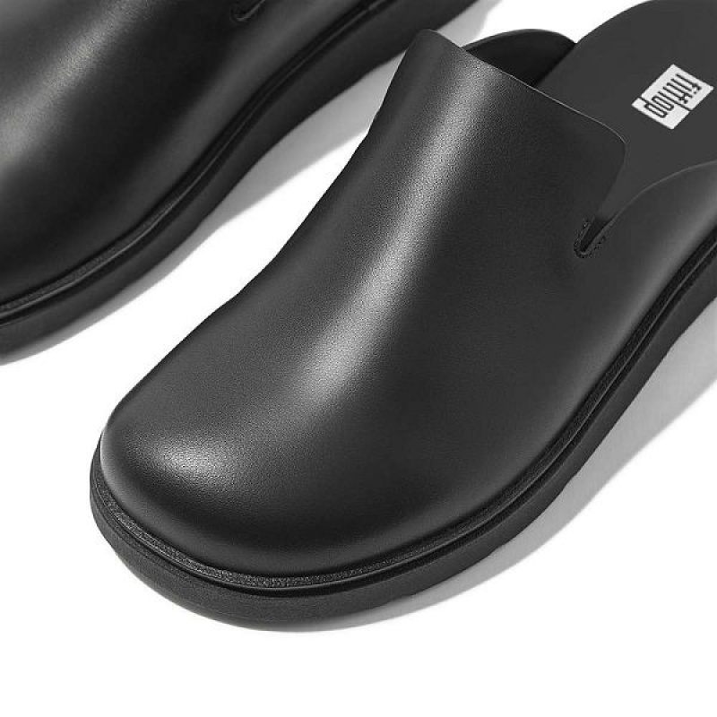 Black Men's FitFlop Gen-Ff Leather Mules | 381SJKTVA