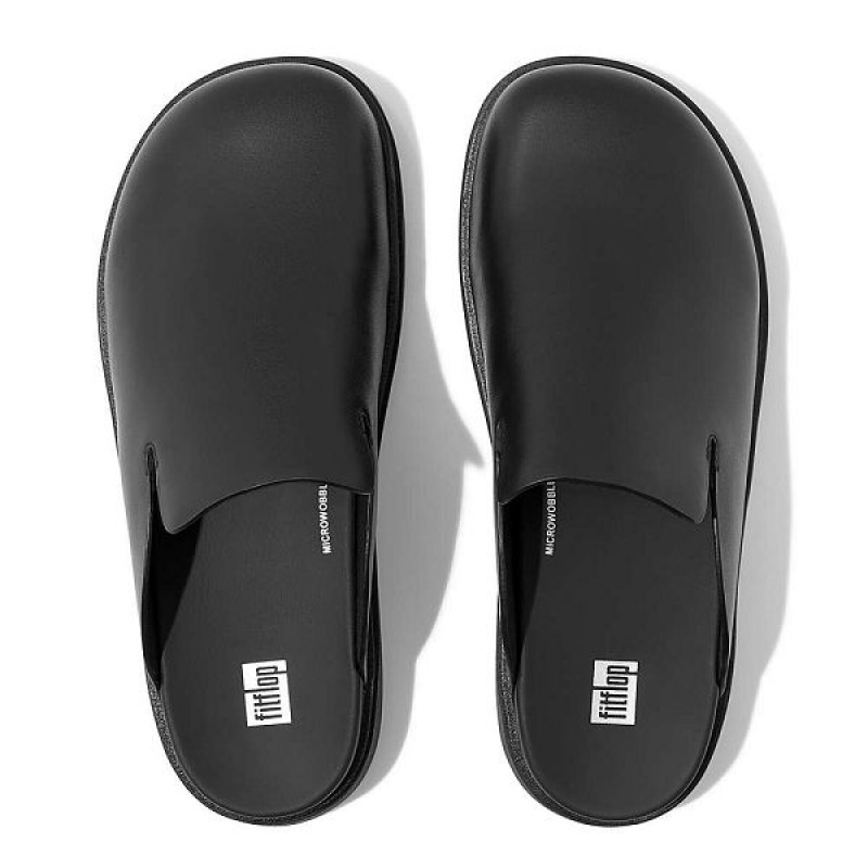 Black Men's FitFlop Gen-Ff Leather Mules | 381SJKTVA