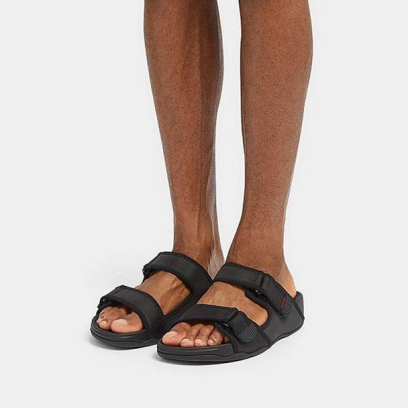 Black Men's FitFlop Gogh-Moc Adjustable Water Resistant Slides | 287ZVDTNY