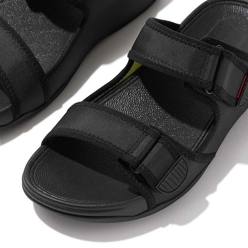 Black Men's FitFlop Gogh-Moc Adjustable Water Resistant Slides | 287ZVDTNY