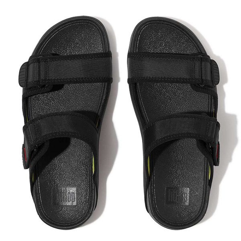 Black Men's FitFlop Gogh-Moc Adjustable Water Resistant Slides | 287ZVDTNY