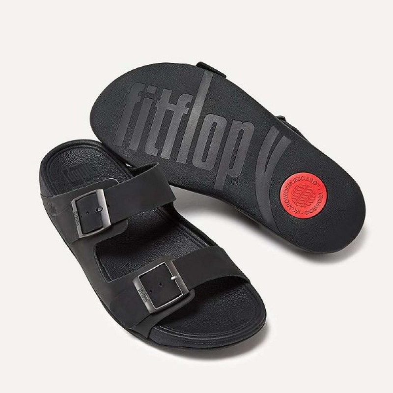 Black Men's FitFlop Gogh-Moc Buckle Nubuck Slides | 107TPBXSO