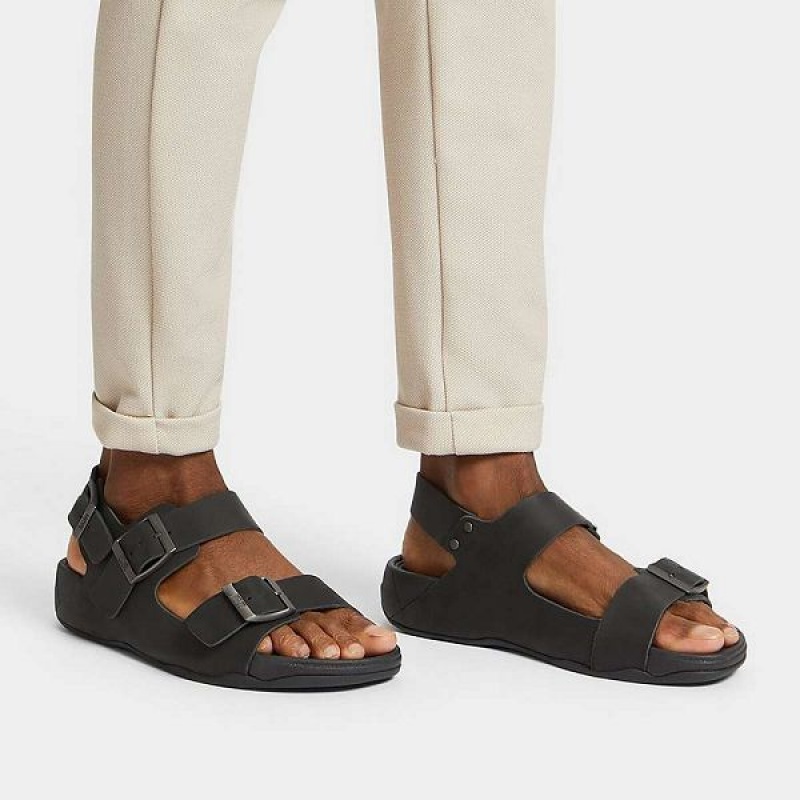 Black Men's FitFlop Gogh-Moc Buckle Nubuck Sandals | 064HXOMJF