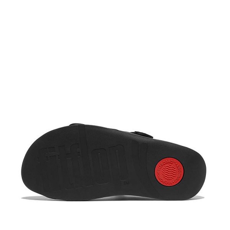 Black Men's FitFlop Gogh Leather Slides | 425NOXIBH