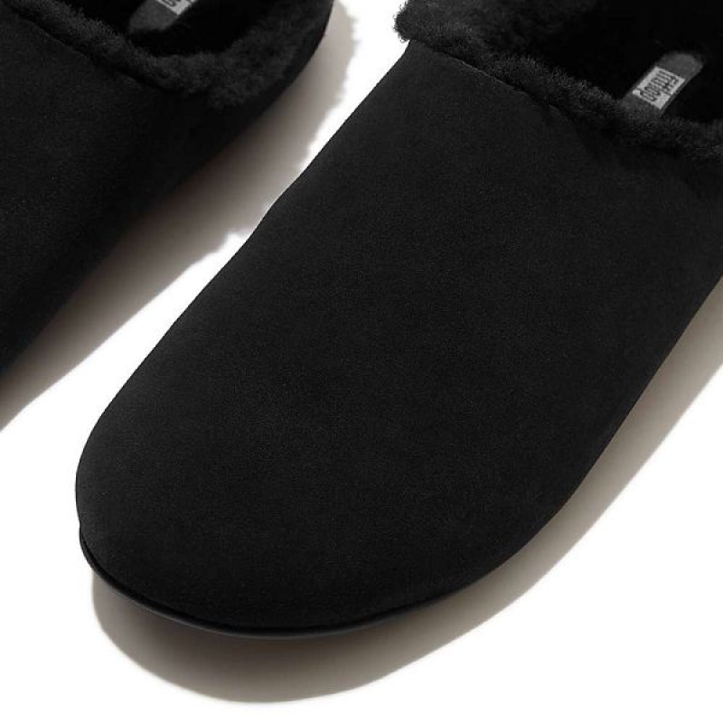 Black Men's FitFlop Shove Shearling Lined Suede Slippers | 249RGQFKO