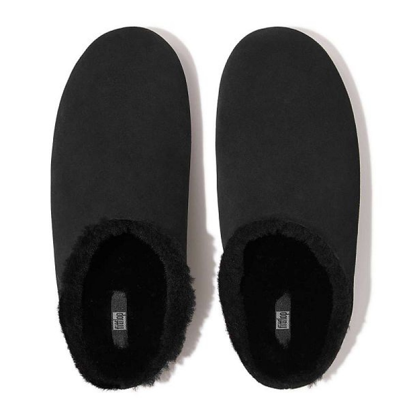 Black Men's FitFlop Shove Shearling Lined Suede Slippers | 249RGQFKO