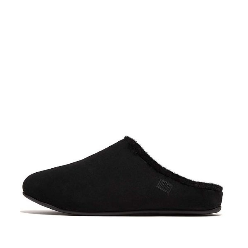 Black Men\'s FitFlop Shove Shearling Lined Suede Slippers | 249RGQFKO