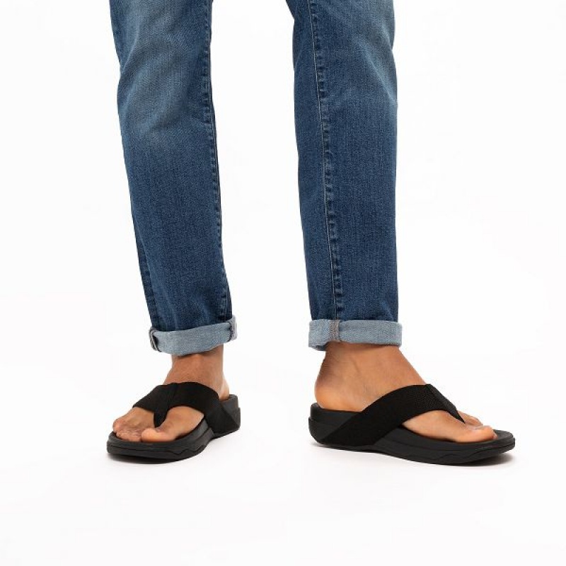 Black Men's FitFlop Surfer Toe-Post Sandals | 139HPSAJK