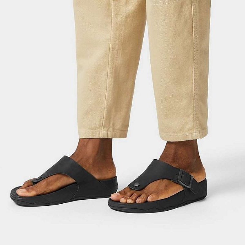 Black Men's FitFlop Trakk Ii Buckle Nubuck Toe-Posts Sandals | 105YIHARB