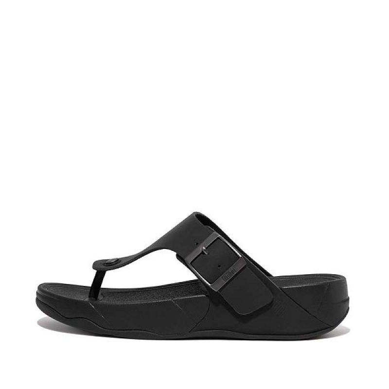 Black Men\'s FitFlop Trakk Ii Buckle Nubuck Toe-Posts Sandals | 105YIHARB