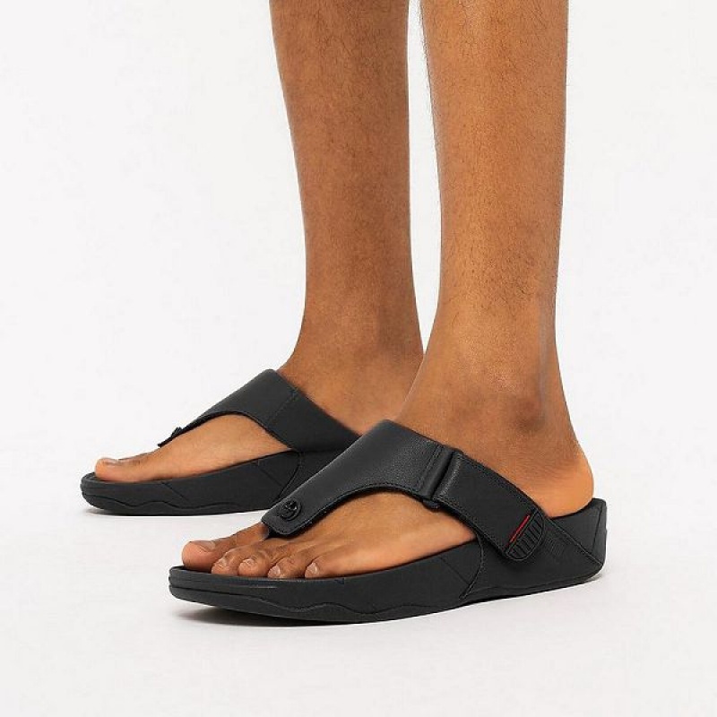 Black Men's FitFlop Trakk Ii Leather Toe-Post Sandals | 073QJIULN