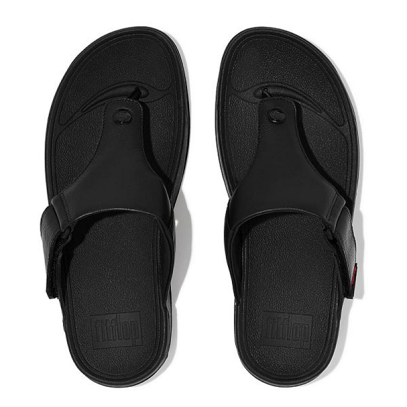 Black Men's FitFlop Trakk Ii Leather Toe-Post Sandals | 073QJIULN