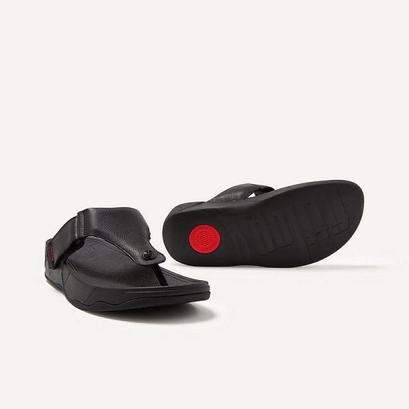 Black Men's FitFlop Trakk Ii Leather Toe-Post Sandals | 073QJIULN