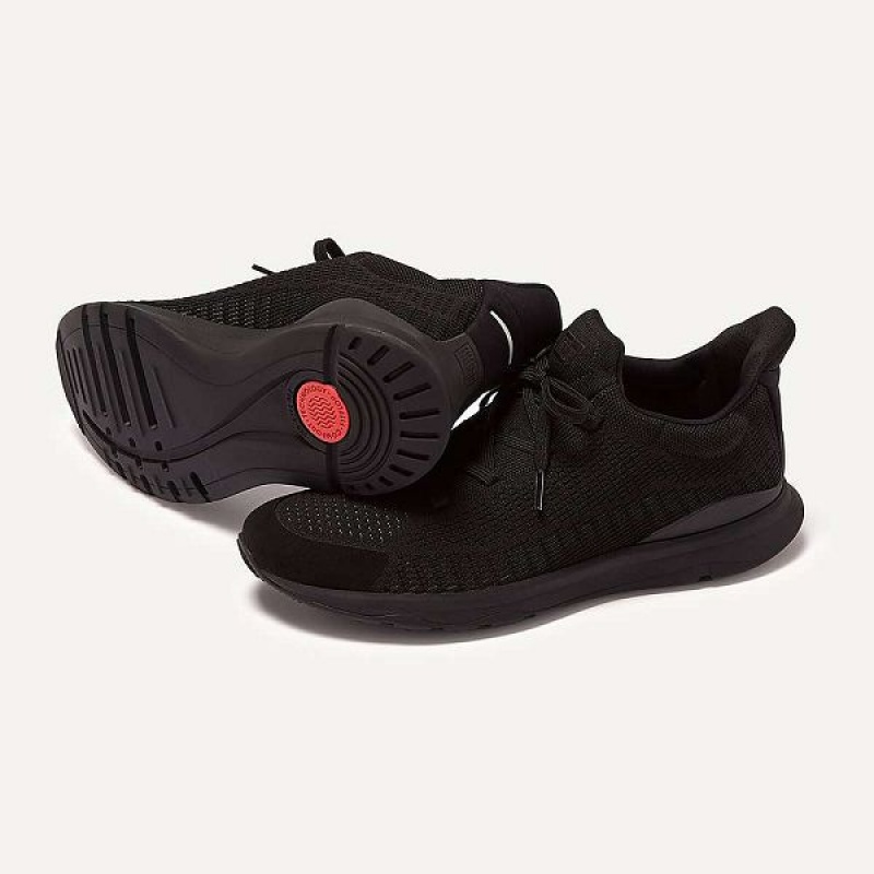 Black Men's FitFlop Vitamin Ffx Knit Sports Sneakers | 041JBEANR