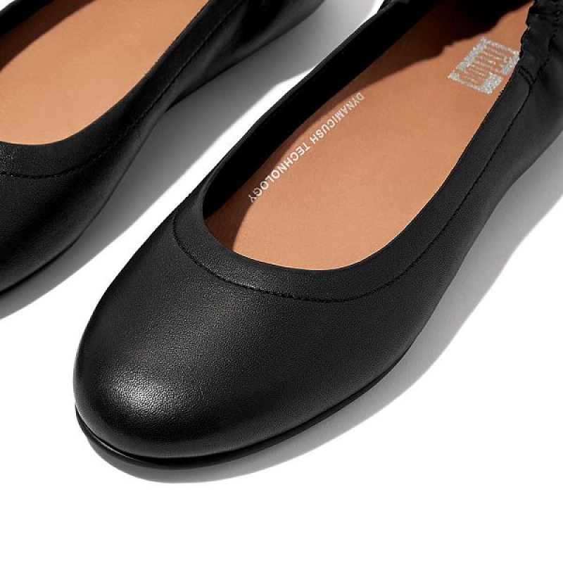 Black Women's FitFlop Allegro Soft Leather Ballet Flats | 379NJZEIU