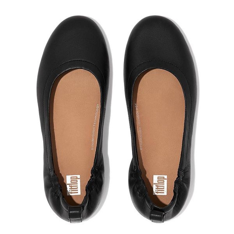 Black Women's FitFlop Allegro Soft Leather Ballet Flats | 379NJZEIU