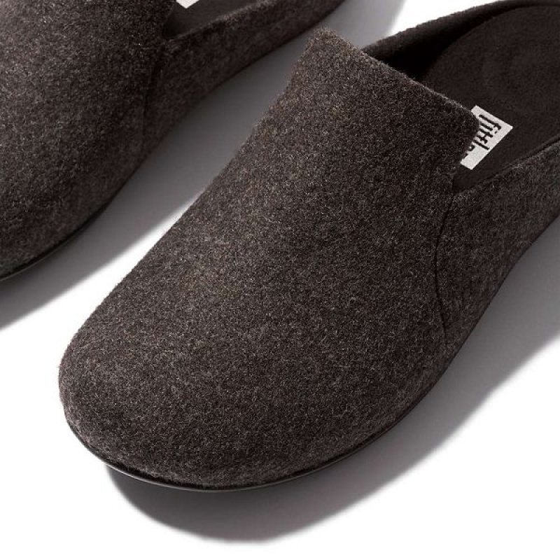 Black Women's FitFlop Chrissie Ii E01 Haus Felt Slippers | 401USTFHQ