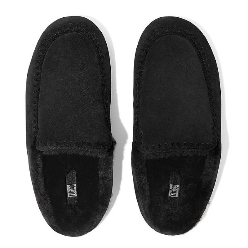 Black Women's FitFlop Chrissie Ii Haus Shearling Lined Suede Slippers | 968UOEJVN