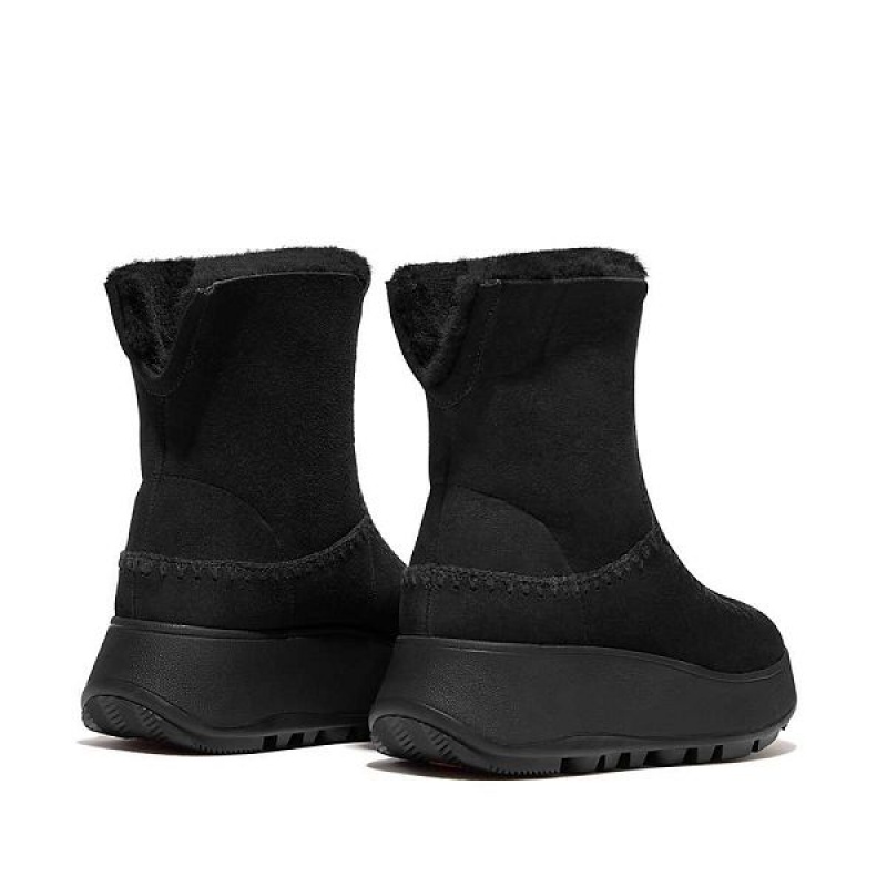 Black Women's FitFlop F-Mode Double Faced Shearling Flatform Boots | 814VMGUAN