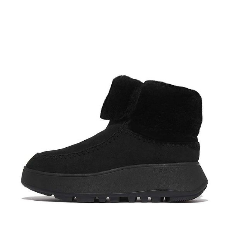 Black Women\'s FitFlop F-Mode Double Faced Shearling Flatform Boots | 814VMGUAN