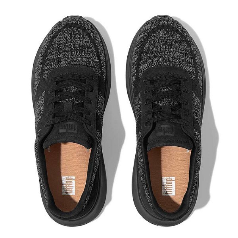 Black Women's FitFlop F-Mode E01 Knit Flatform Sneakers | 653JNTPDH