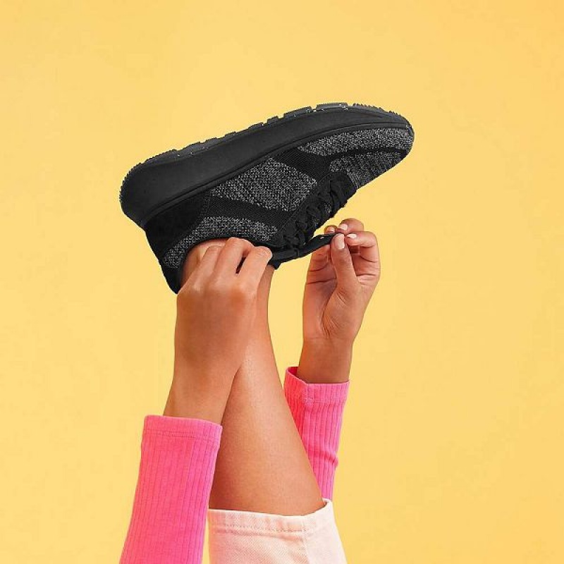 Black Women's FitFlop F-Mode E01 Knit Flatform Sneakers | 653JNTPDH