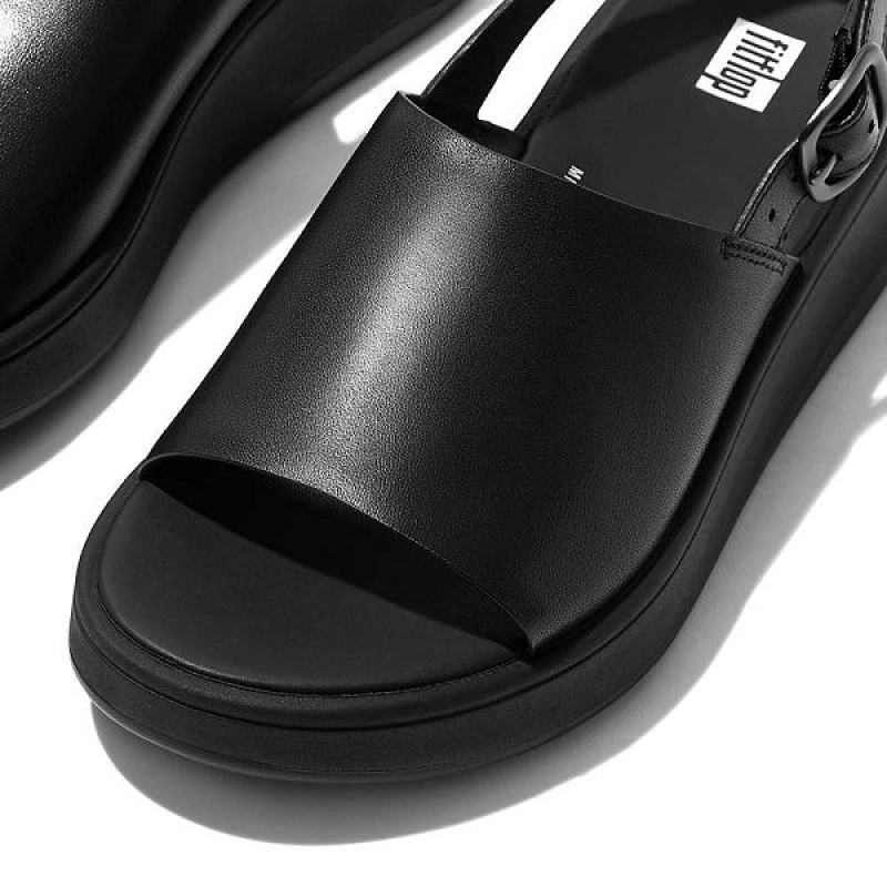 Black Women's FitFlop F-Mode Leather Flatform Back-Strap Sandals | 128FZVXNW