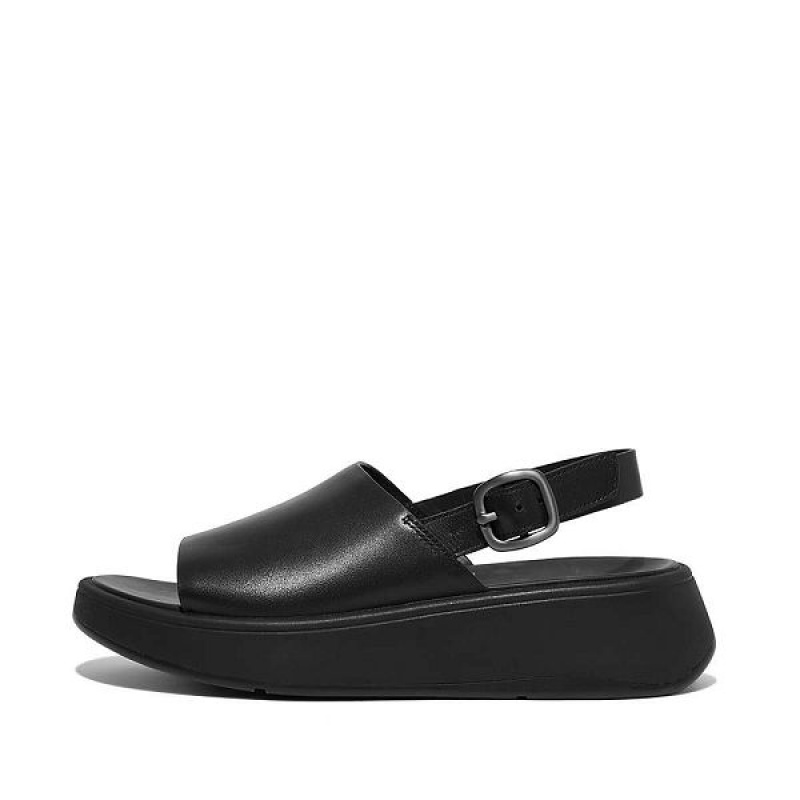 Black Women\'s FitFlop F-Mode Leather Flatform Back-Strap Sandals | 128FZVXNW