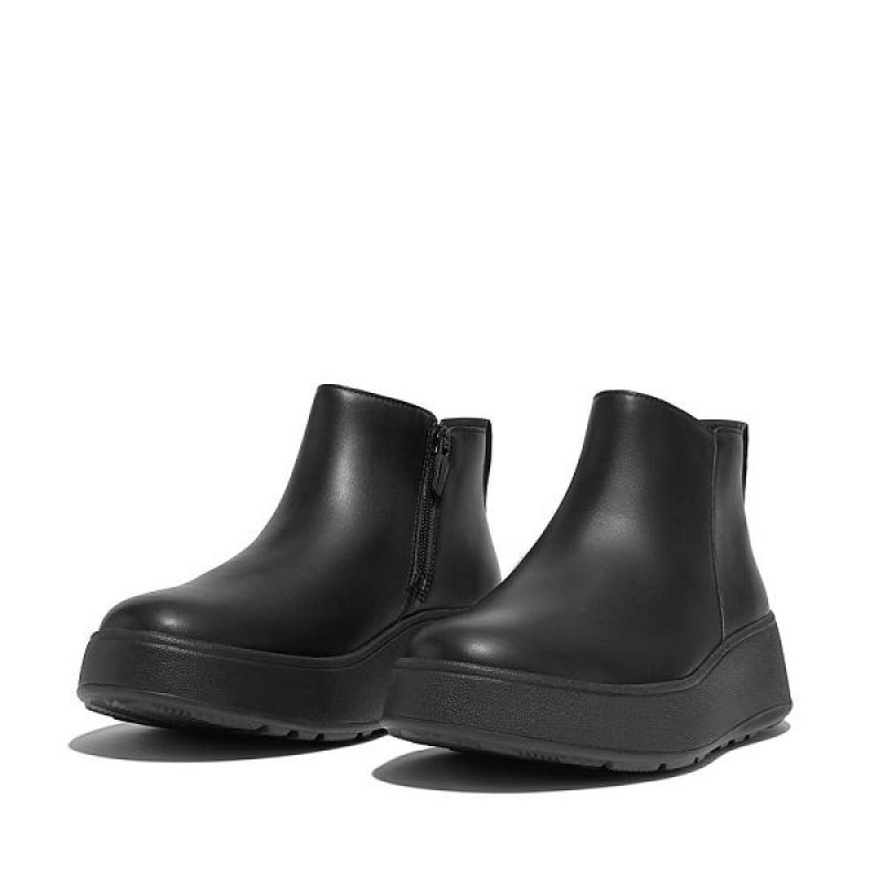 Black Women's FitFlop F-Mode Leather Flatform Zip Ankle Boots | 890HDWLBZ