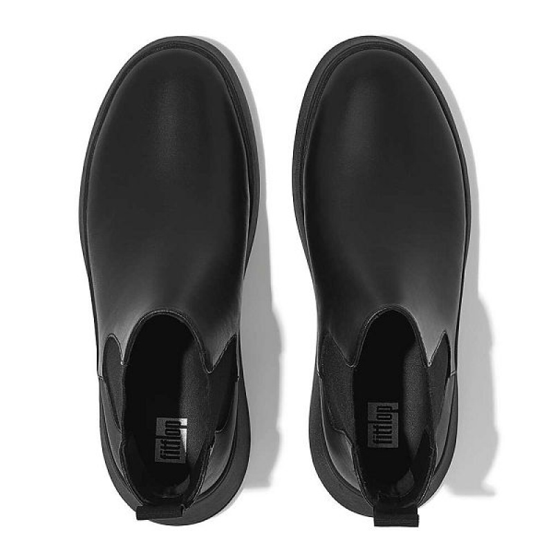 Black Women's FitFlop F-Mode Leather Flatform Chelsea Boots | 039KMDUIW