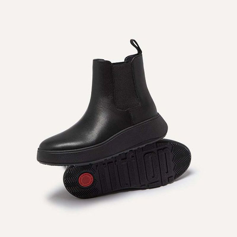 Black Women's FitFlop F-Mode Leather Flatform Chelsea Boots | 039KMDUIW