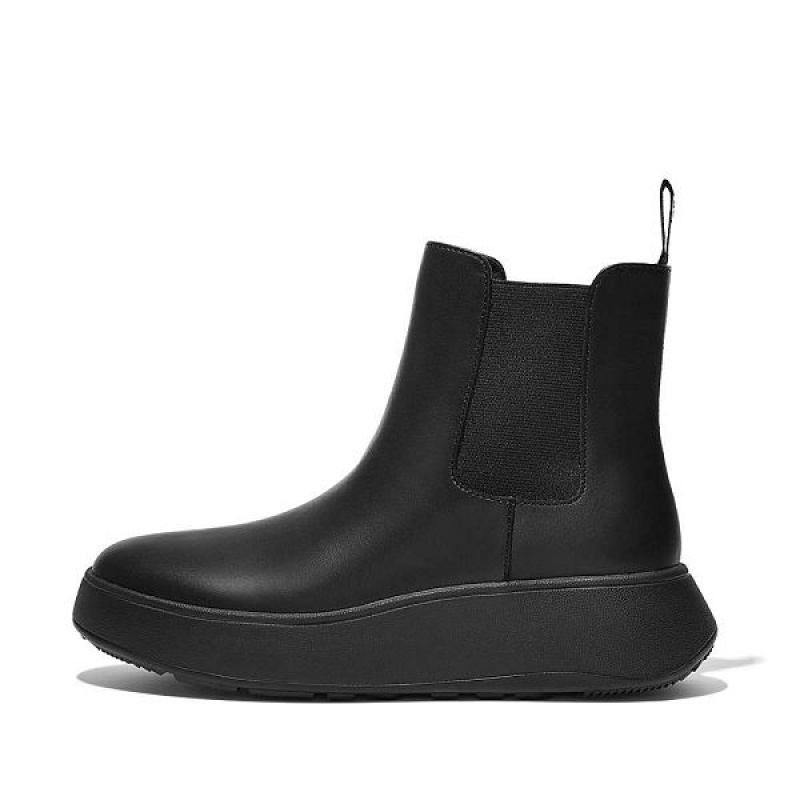 Black Women\'s FitFlop F-Mode Leather Flatform Chelsea Boots | 039KMDUIW