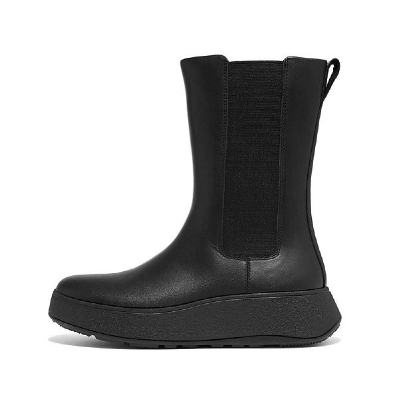 Black Women\'s FitFlop F-Mode Leather Flatform High Chelsea Boots | 205MGLTUH