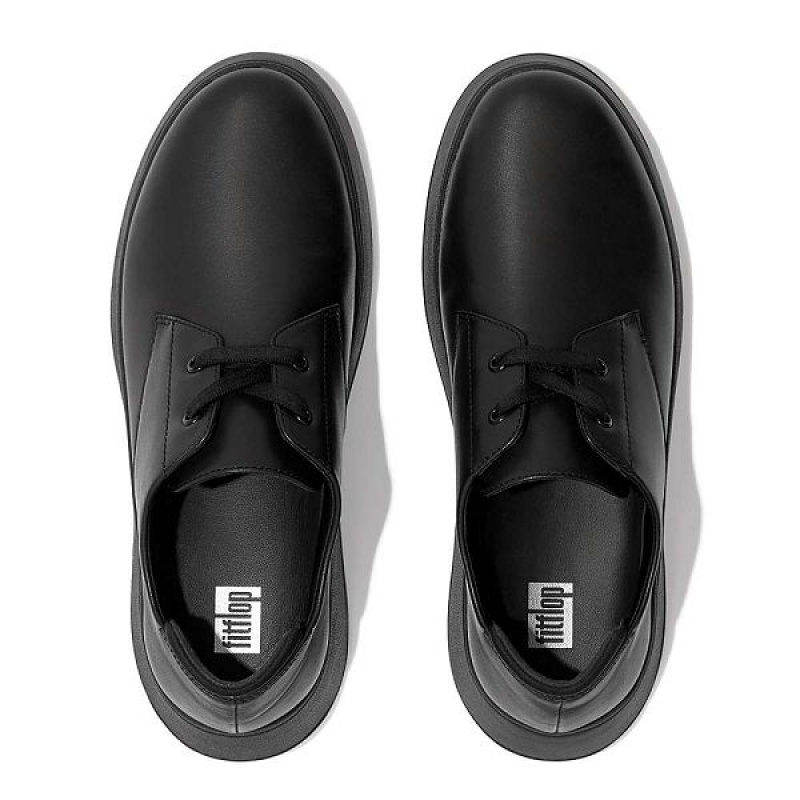 Black Women's FitFlop F-Mode Leather Flatform Lace Up Derby Shoes | 276RGEDZN