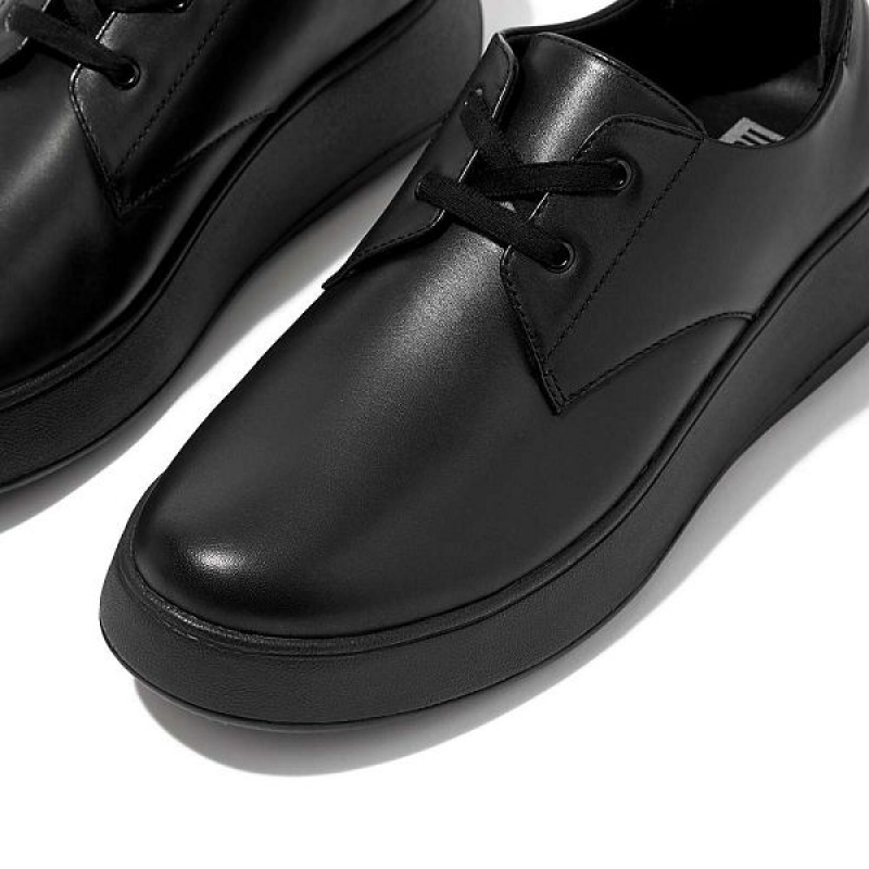 Black Women's FitFlop F-Mode Leather Flatform Lace Up Derby Shoes | 276RGEDZN