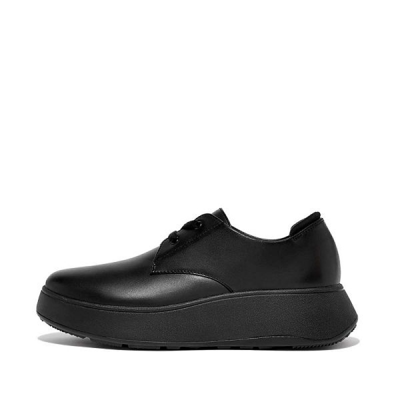 Black Women\'s FitFlop F-Mode Leather Flatform Lace Up Derby Shoes | 276RGEDZN