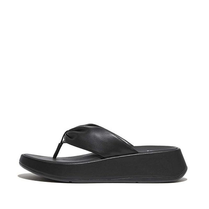 Black Women\'s FitFlop F-Mode Leather Twist Flatform Toe-Post Sandals | 614HGDSJW