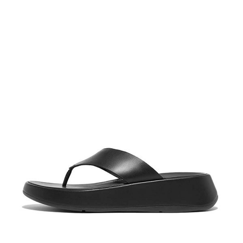 Black Women\'s FitFlop F-Mode Luxe Leather Flatform Toe-Post Sandals | 526YXFMJE