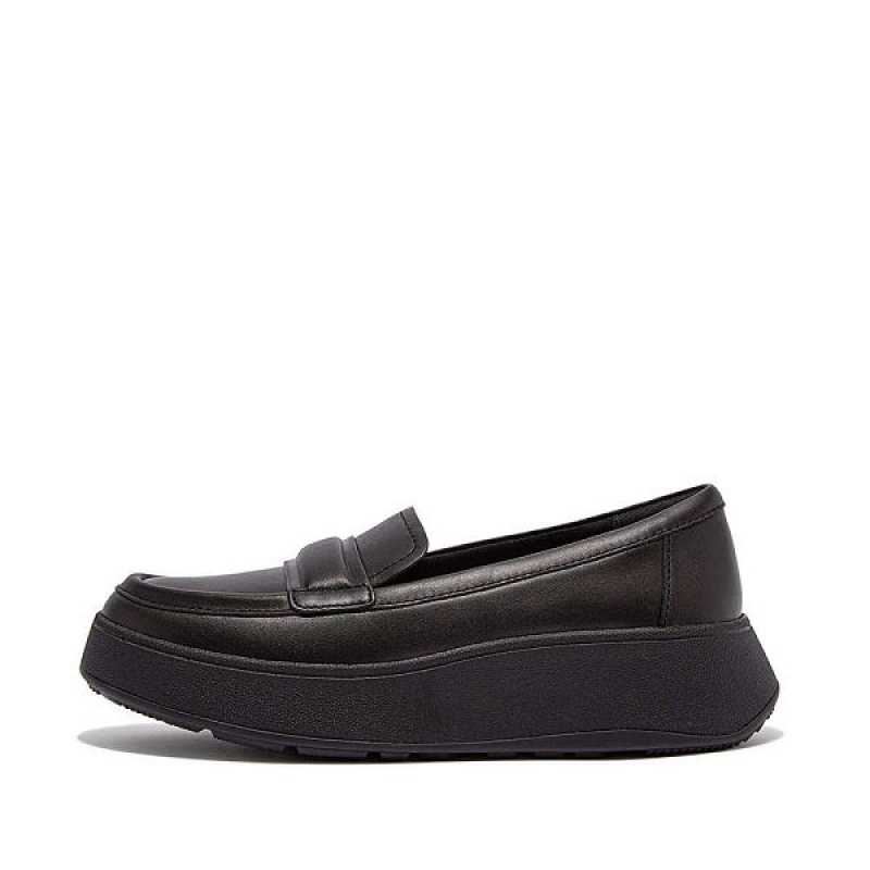 Black Women\'s FitFlop F-Mode Padded Detail Leather Flatform Loafers Loafers | 703RVDBKY