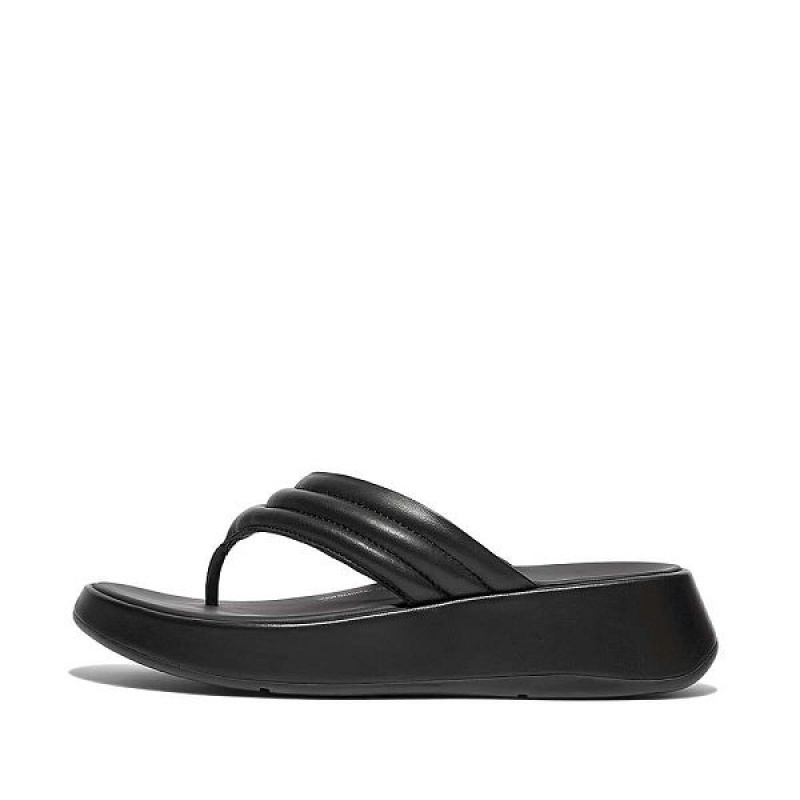 Black Women\'s FitFlop F-Mode Padded Leather Flatform Toe-Post Sandals | 428TBRSPG