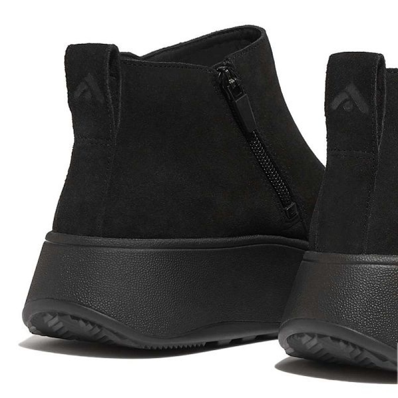 Black Women's FitFlop F-Mode Suede Flatform Zip Ankle Boots | 392IAMWKS