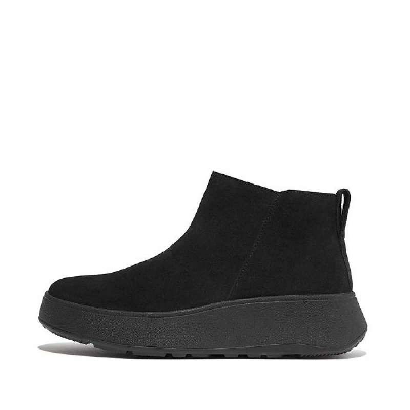 Black Women\'s FitFlop F-Mode Suede Flatform Zip Ankle Boots | 392IAMWKS