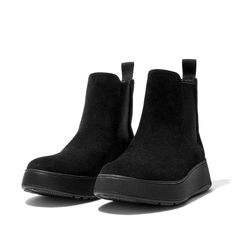 Black Women's FitFlop F-Mode Suede Flatform Chelsea Boots | 468VDTFHJ