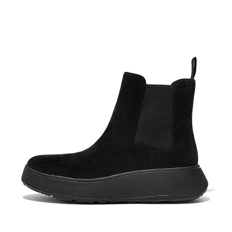 Black Women\'s FitFlop F-Mode Suede Flatform Chelsea Boots | 468VDTFHJ