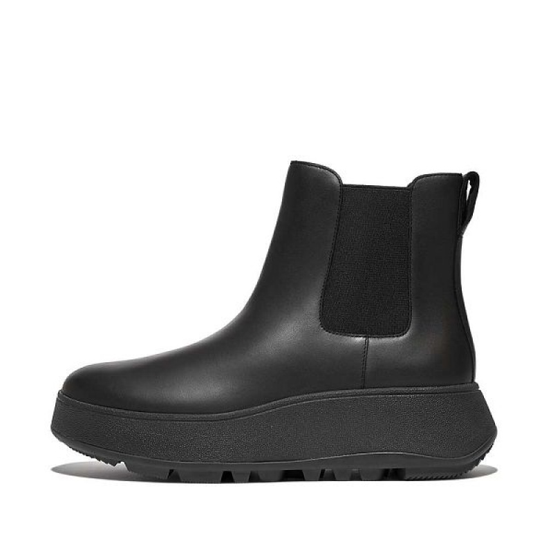 Black Women\'s FitFlop F-Mode Waterproof Leather Flatform Chelsea Boots | 760WVCKFR